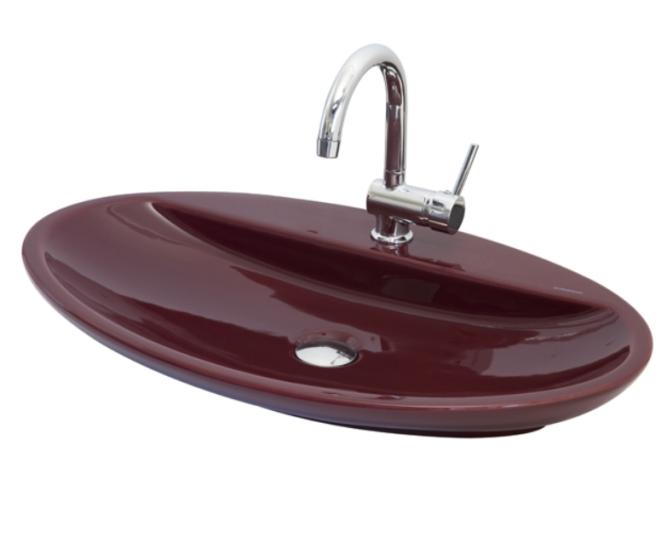 Smanni Sarin BD  72 x 41 cm Tezgahüstü Lavabo  Batarya Delikli bordo