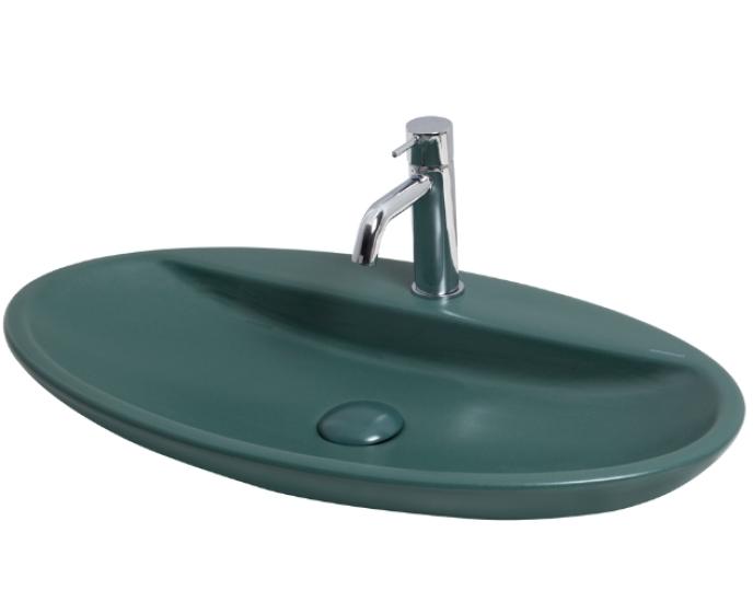 Smanni Sarin BD  72 x 41 cm Tezgahüstü Lavabo  Batarya Delikli mat zümrüt