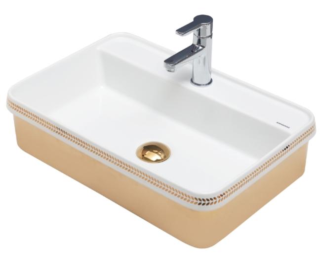 Lyra BD  60 cm x 40 cm Gömme Lavabo altın zeytin yaprağı